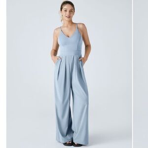 Halara Breezeful Backless Invisible Zipper Pocket Wide Leg Quick Dry Jumpsuit